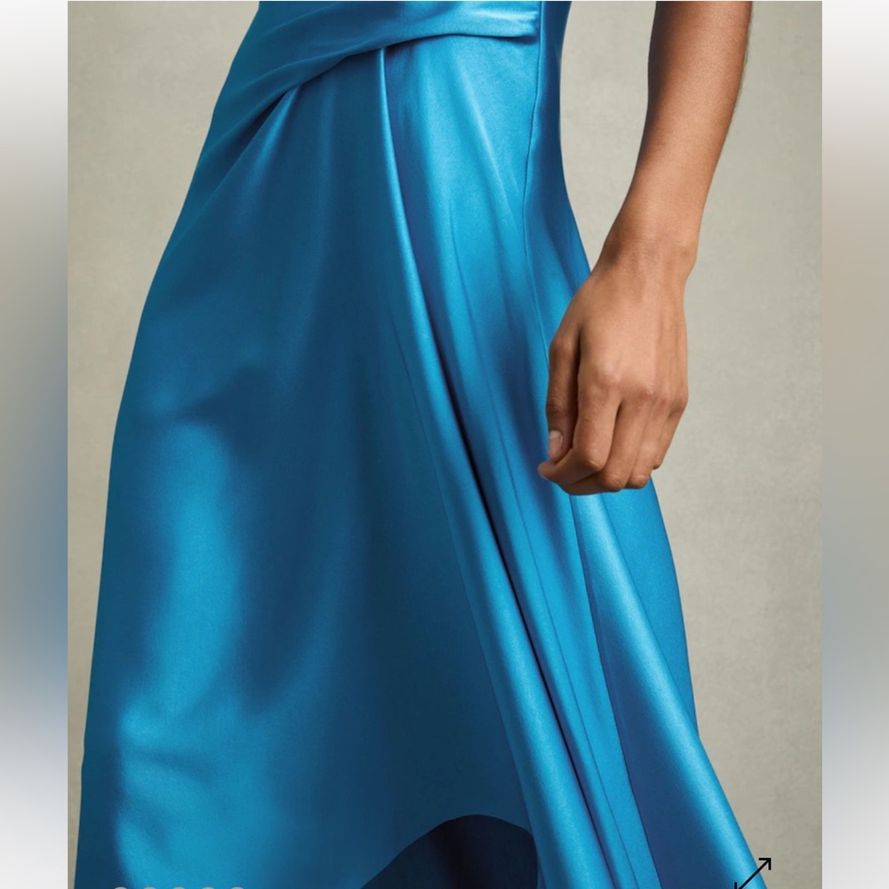 Reiss SATIN DRAPE TUCK MIDI DRESS,sz12, New, BLUE,42”bust(around),57”length - Picture 5 of 11